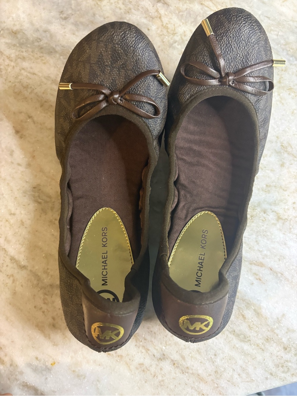 Michael Kors Brown MK Logo Bow Ballet Flats